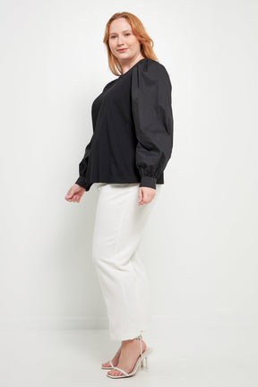 ENGLISH FACTORY - Mixed Media Puff Long Sleeve Top - TOPS available at Objectrare