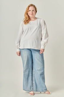 ENGLISH FACTORY - Mixed Media Puff Long Sleeve Top - TOPS available at Objectrare