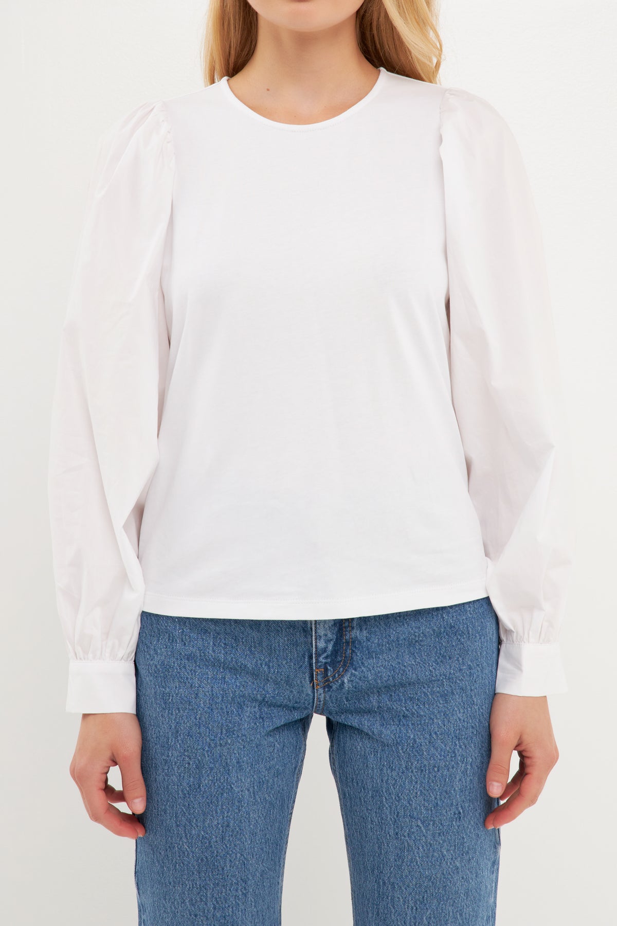 ENGLISH FACTORY - Mixed Media Puff Long Sleeve Top - TOPS available at Objectrare