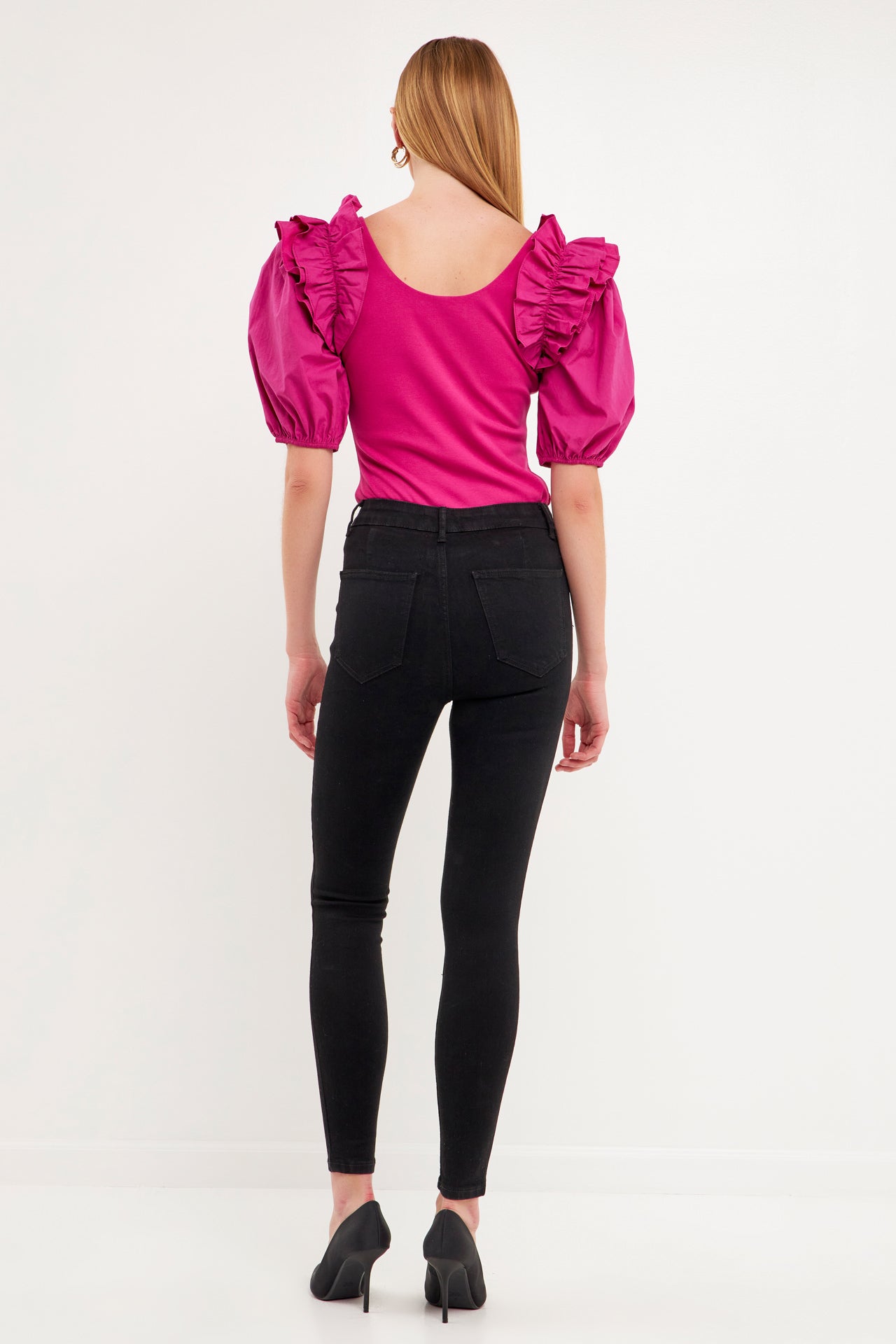 ENDLESS ROSE - Endless Rose - Mixed Media Ruffle Detail Fitted Top - TOPS available at Objectrare