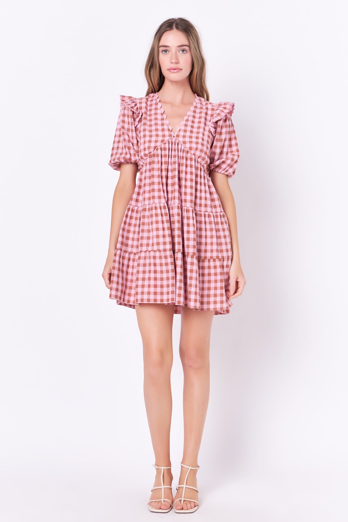 ENGLISH FACTORY - Rickrack Trim Edge Check Mini Dress - DRESSES available at Objectrare