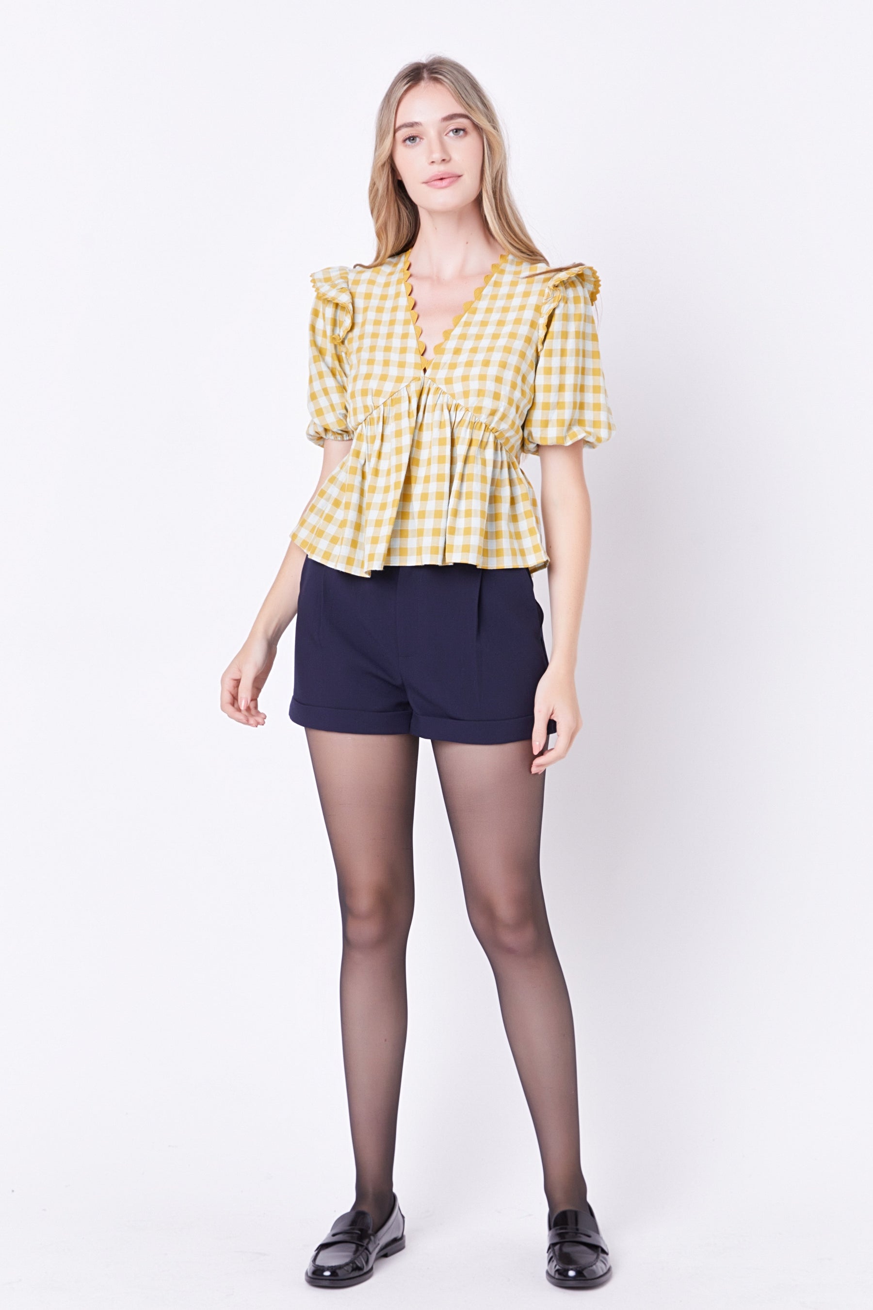 ENGLISH FACTORY - Rickrack Trim Edge Check Top - TOPS available at Objectrare