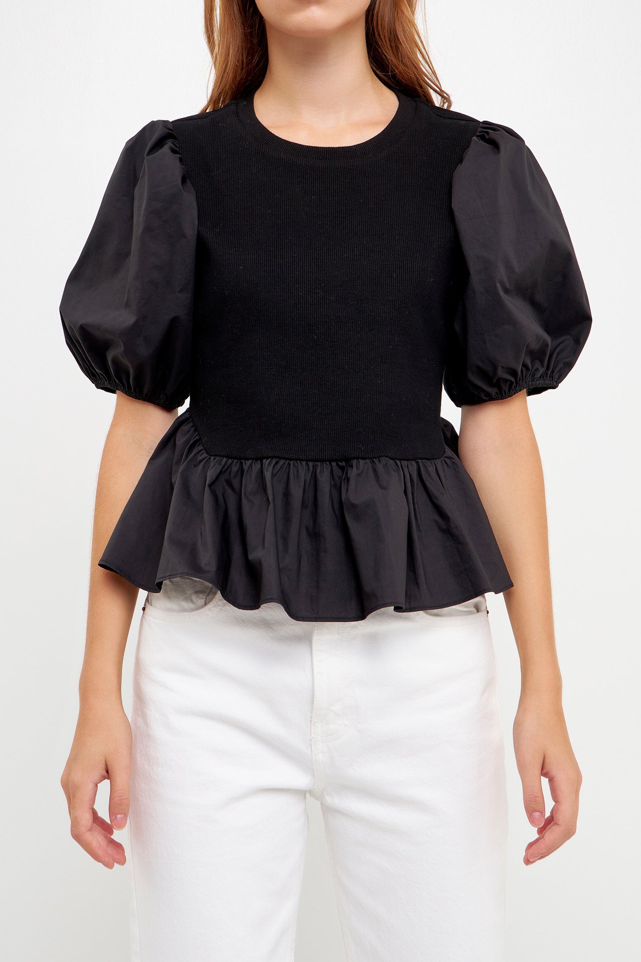 ENGLISH FACTORY - Puff Sleeve Peplum Top - TOPS available at Objectrare