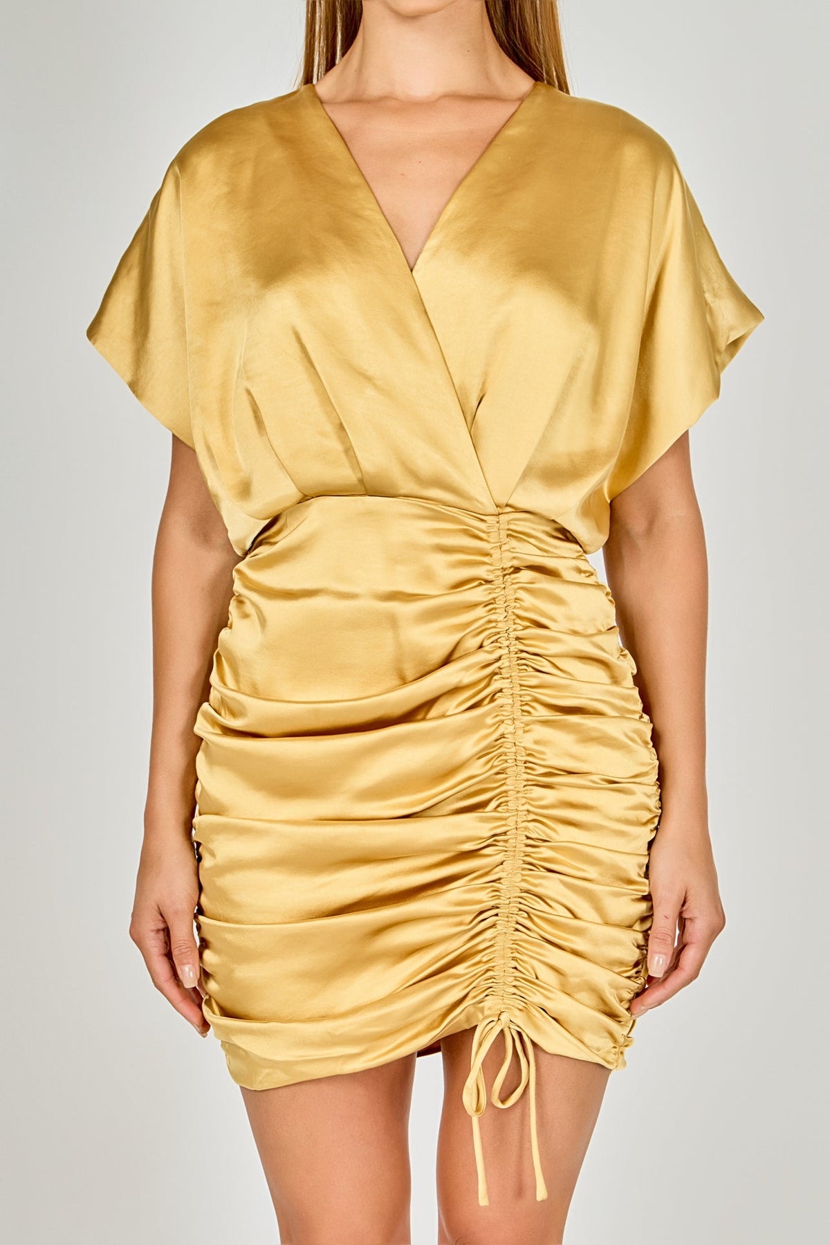 ENDLESS ROSE - Satin Wrapped & Shirred Mini Dress - DRESSES available at Objectrare