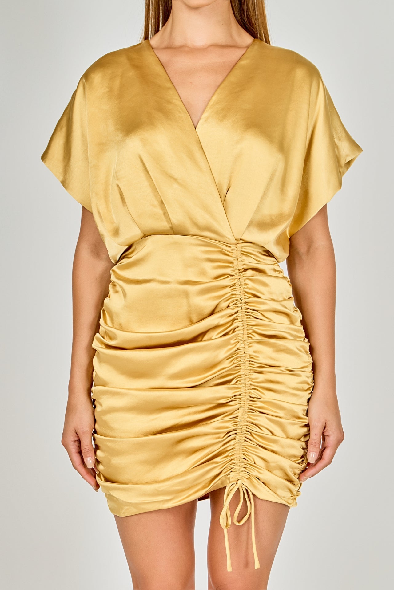 ENDLESS ROSE - Satin Wrapped & Shirred Mini Dress - DRESSES available at Objectrare