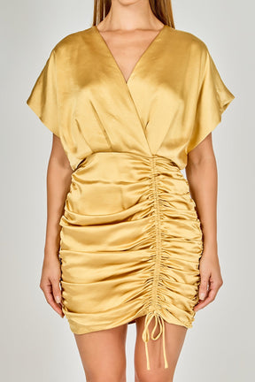 ENDLESS ROSE - Satin Wrapped & Shirred Mini Dress - DRESSES available at Objectrare