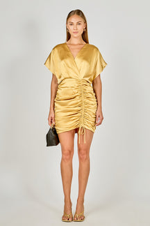 ENDLESS ROSE - Satin Wrapped & Shirred Mini Dress - DRESSES available at Objectrare