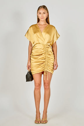 ENDLESS ROSE - Satin Wrapped & Shirred Mini Dress - DRESSES available at Objectrare