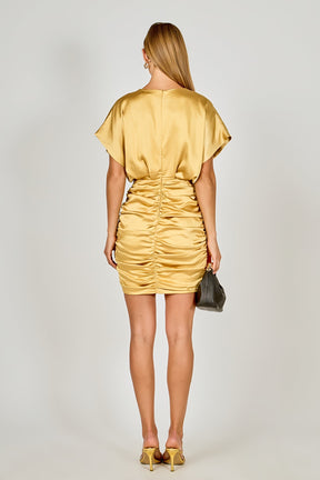 ENDLESS ROSE - Satin Wrapped & Shirred Mini Dress - DRESSES available at Objectrare
