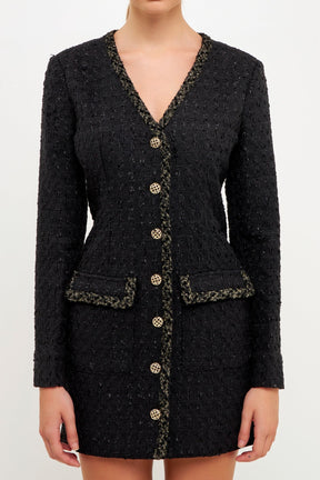 ENDLESS ROSE - Test Trim Detail Tweed Dress - DRESSES available at Objectrare