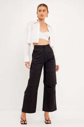 ENGLISH FACTORY - High-Waisted Wide Leg Cargo Pants - PANTS available at Objectrare