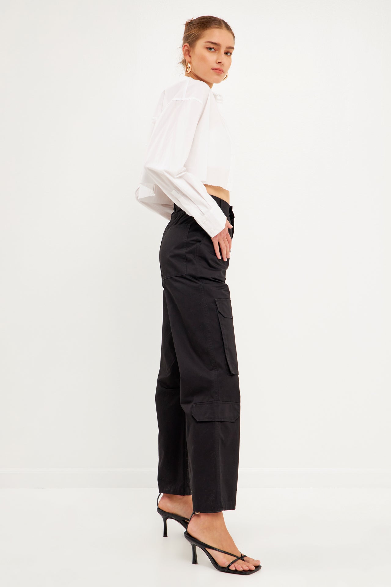 ENGLISH FACTORY - High-Waisted Wide Leg Cargo Pants - PANTS available at Objectrare