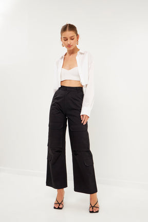 ENGLISH FACTORY - High-Waisted Wide Leg Cargo Pants - PANTS available at Objectrare