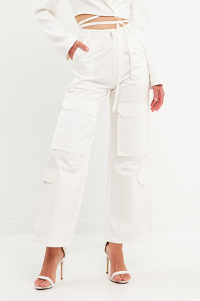 ENGLISH FACTORY - High-Waisted Wide Leg Cargo Pants - PANTS available at Objectrare