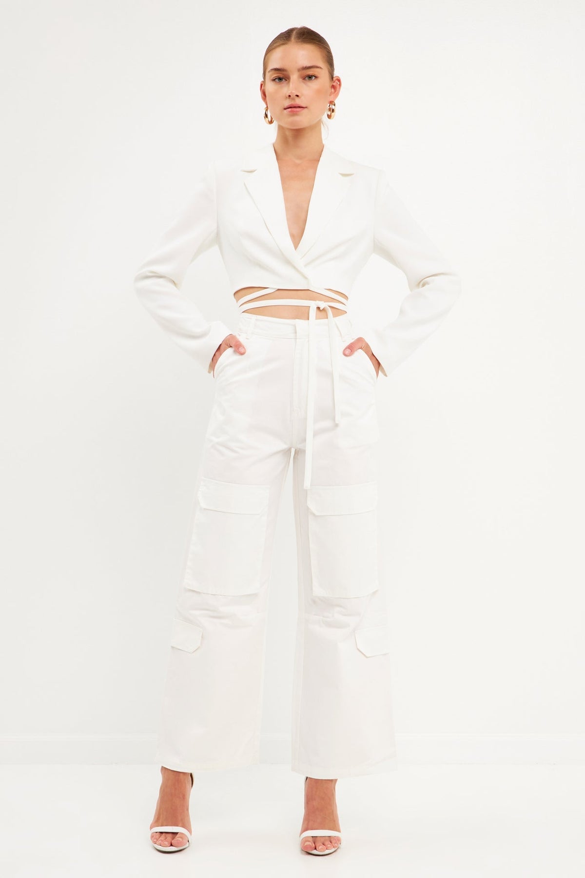 ENGLISH FACTORY - High-Waisted Wide Leg Cargo Pants - PANTS available at Objectrare