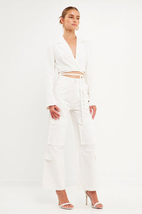 ENGLISH FACTORY - High-Waisted Wide Leg Cargo Pants - PANTS available at Objectrare