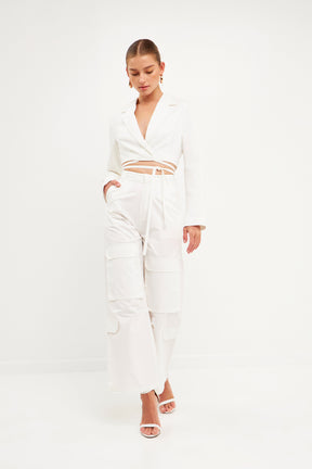 ENGLISH FACTORY - High-Waisted Wide Leg Cargo Pants - PANTS available at Objectrare