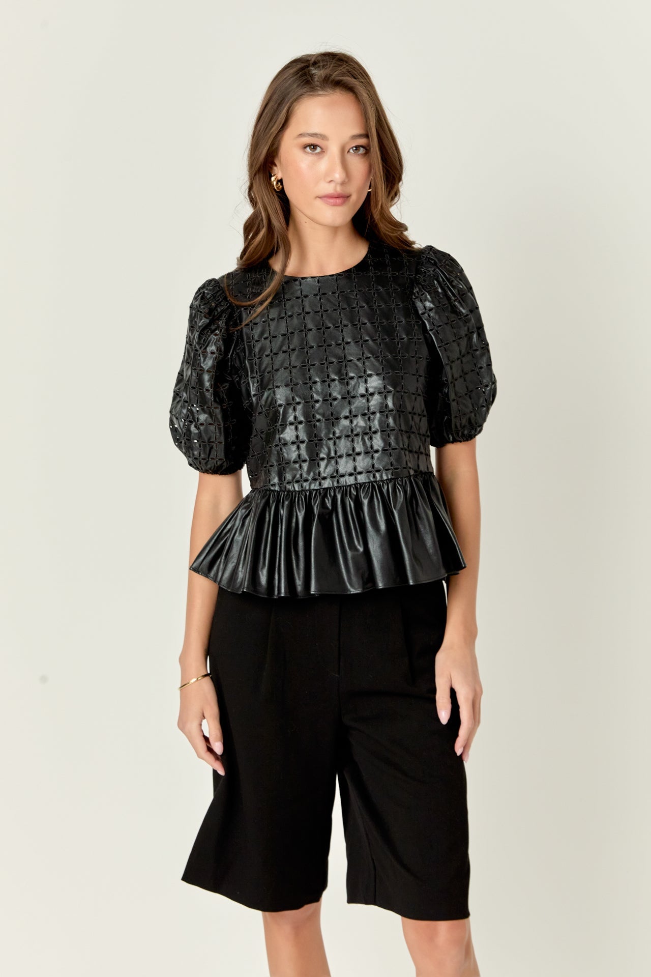 ENGLISH FACTORY - Faux Leather Peplum Top - TOPS available at Objectrare