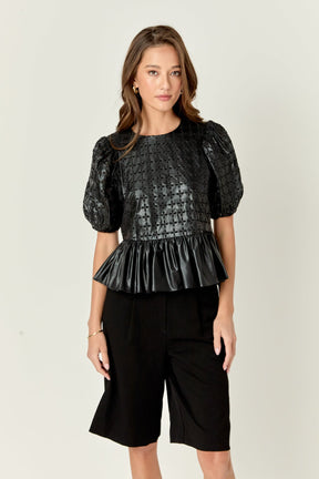 ENGLISH FACTORY - Faux Leather Peplum Top - TOPS available at Objectrare