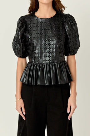 ENGLISH FACTORY - Faux Leather Peplum Top - TOPS available at Objectrare