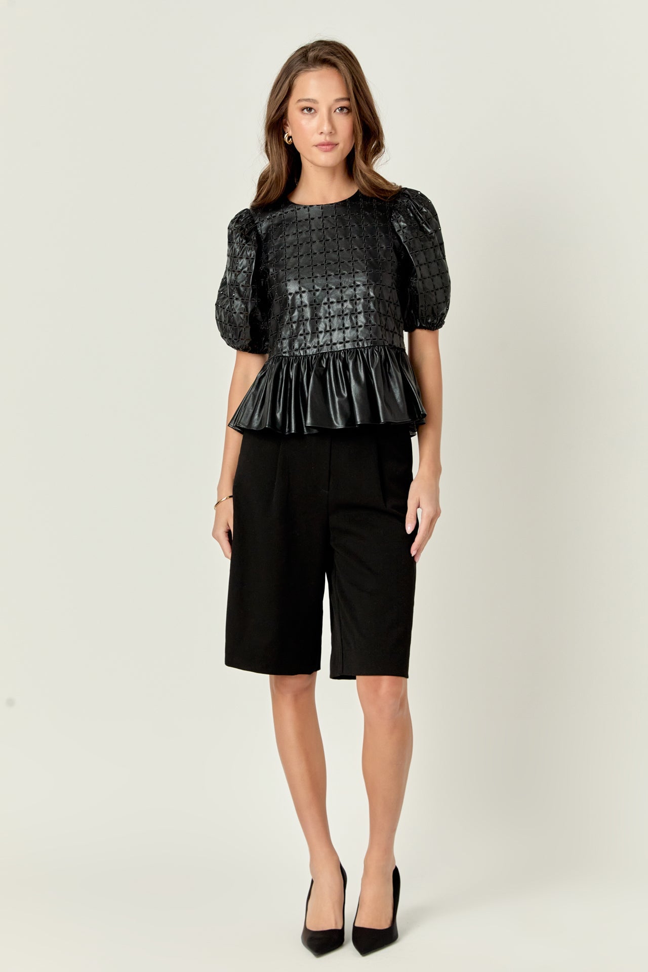 ENGLISH FACTORY - Faux Leather Peplum Top - TOPS available at Objectrare