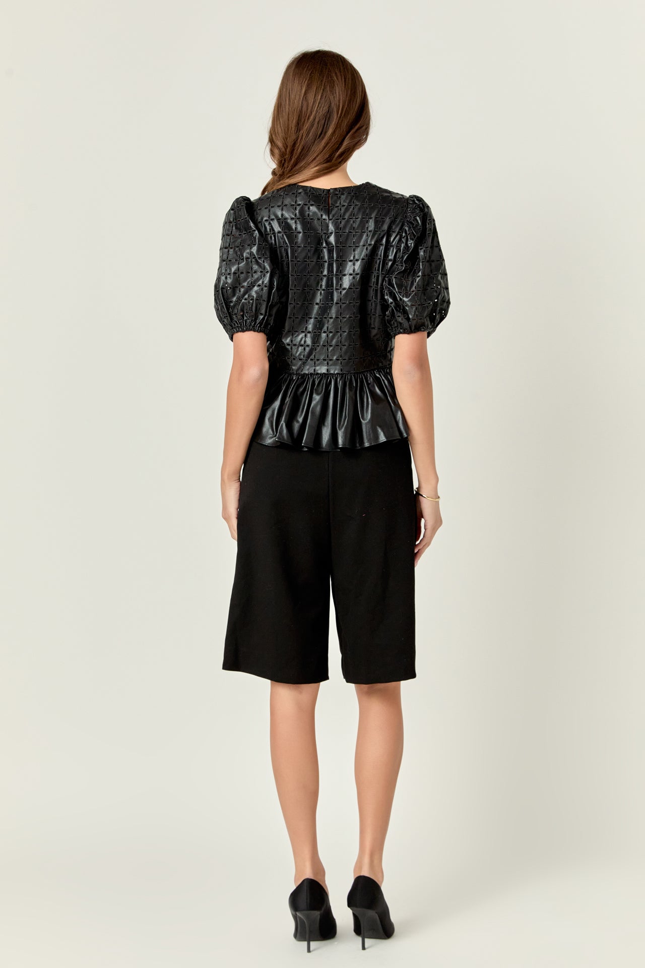 ENGLISH FACTORY - Faux Leather Peplum Top - TOPS available at Objectrare
