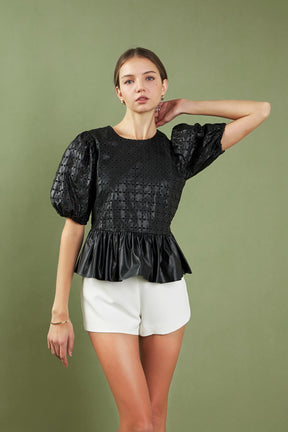 ENGLISH FACTORY - English Factory - Faux Leather Peplum Top - TOPS available at Objectrare