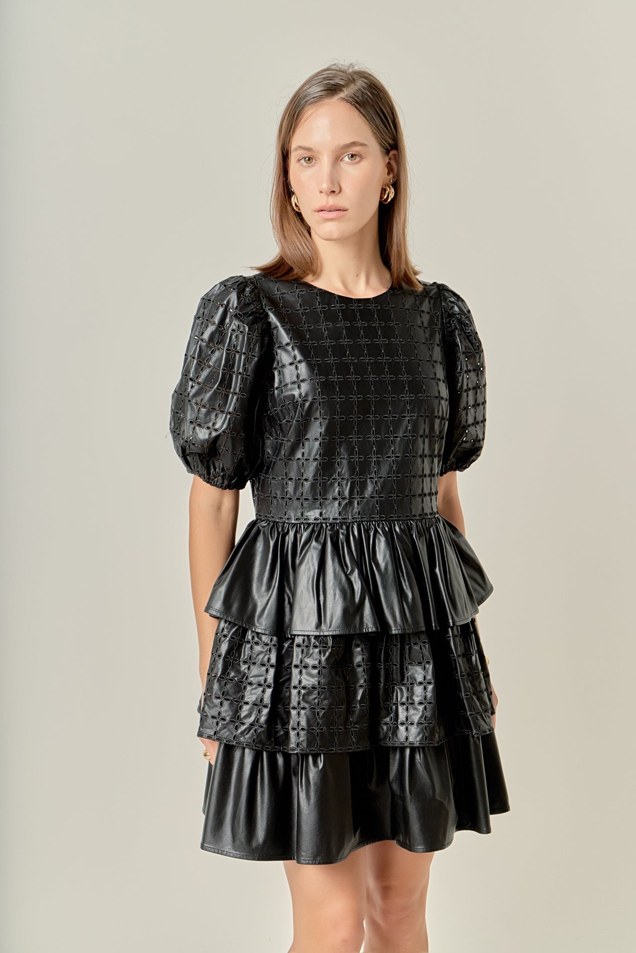 ENGLISH FACTORY - Faux Leather Embroidered Mini Dress - DRESSES available at Objectrare