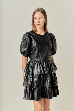 ENGLISH FACTORY - Faux Leather Embroidered Mini Dress - DRESSES available at Objectrare