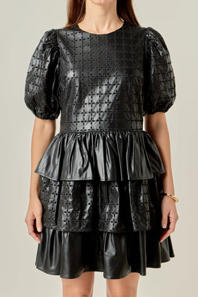 ENGLISH FACTORY - Faux Leather Embroidered Mini Dress - DRESSES available at Objectrare