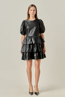 ENGLISH FACTORY - Faux Leather Embroidered Mini Dress - DRESSES available at Objectrare