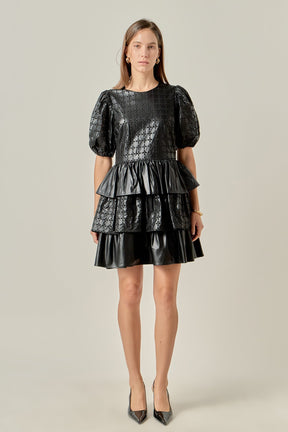 ENGLISH FACTORY - Faux Leather Embroidered Mini Dress - DRESSES available at Objectrare