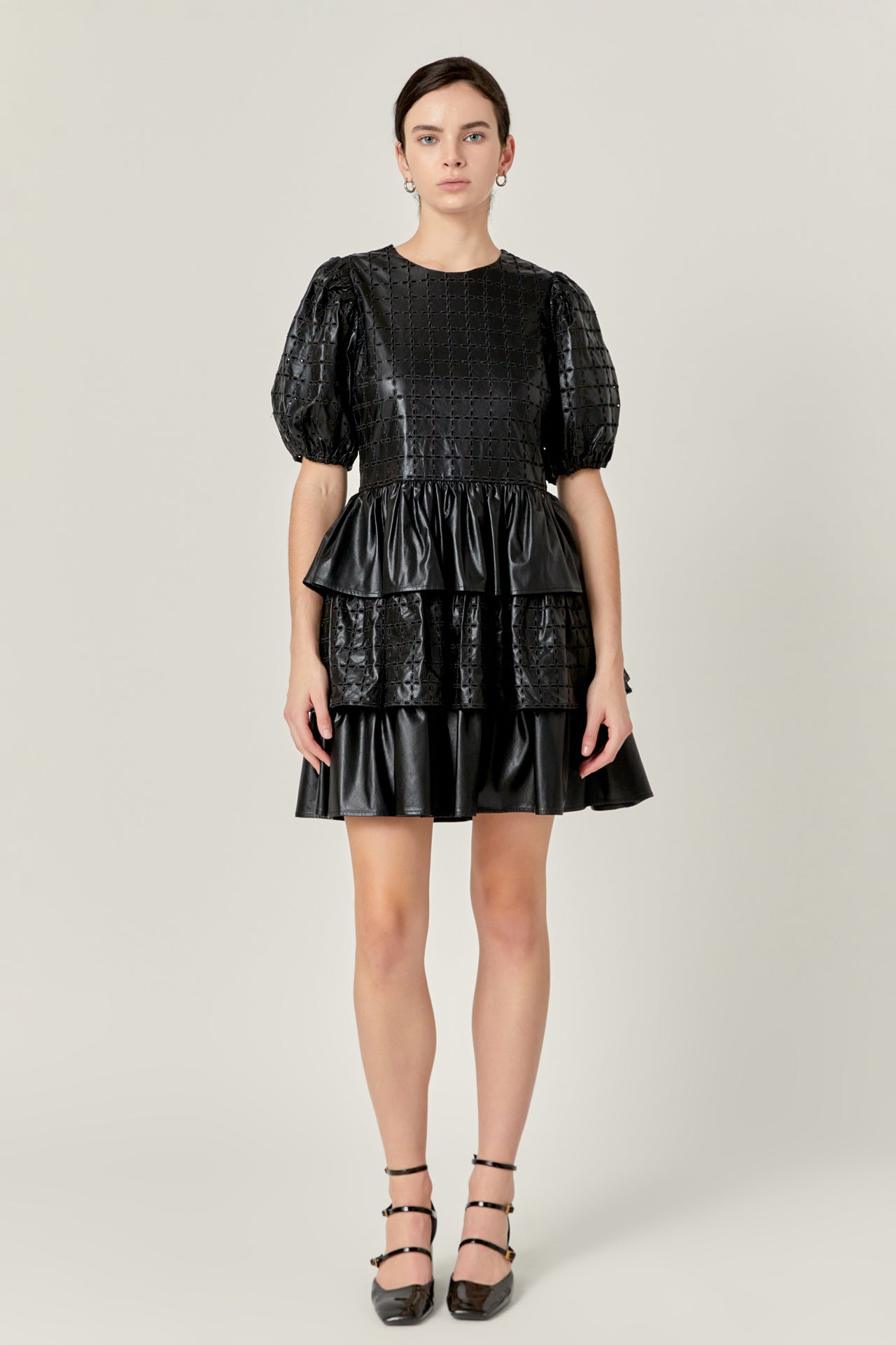 ENGLISH FACTORY - English Factory - Faux Leather Embroidered Mini Dress - DRESSES available at Objectrare