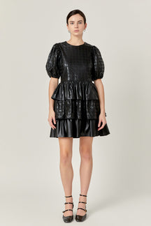 ENGLISH FACTORY - Faux Leather Embroidered Mini Dress - DRESSES available at Objectrare