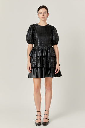 ENGLISH FACTORY - Faux Leather Embroidered Mini Dress - DRESSES available at Objectrare