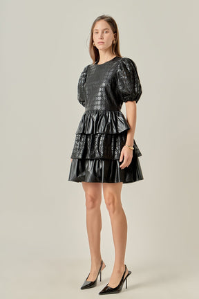 ENGLISH FACTORY - Faux Leather Embroidered Mini Dress - DRESSES available at Objectrare