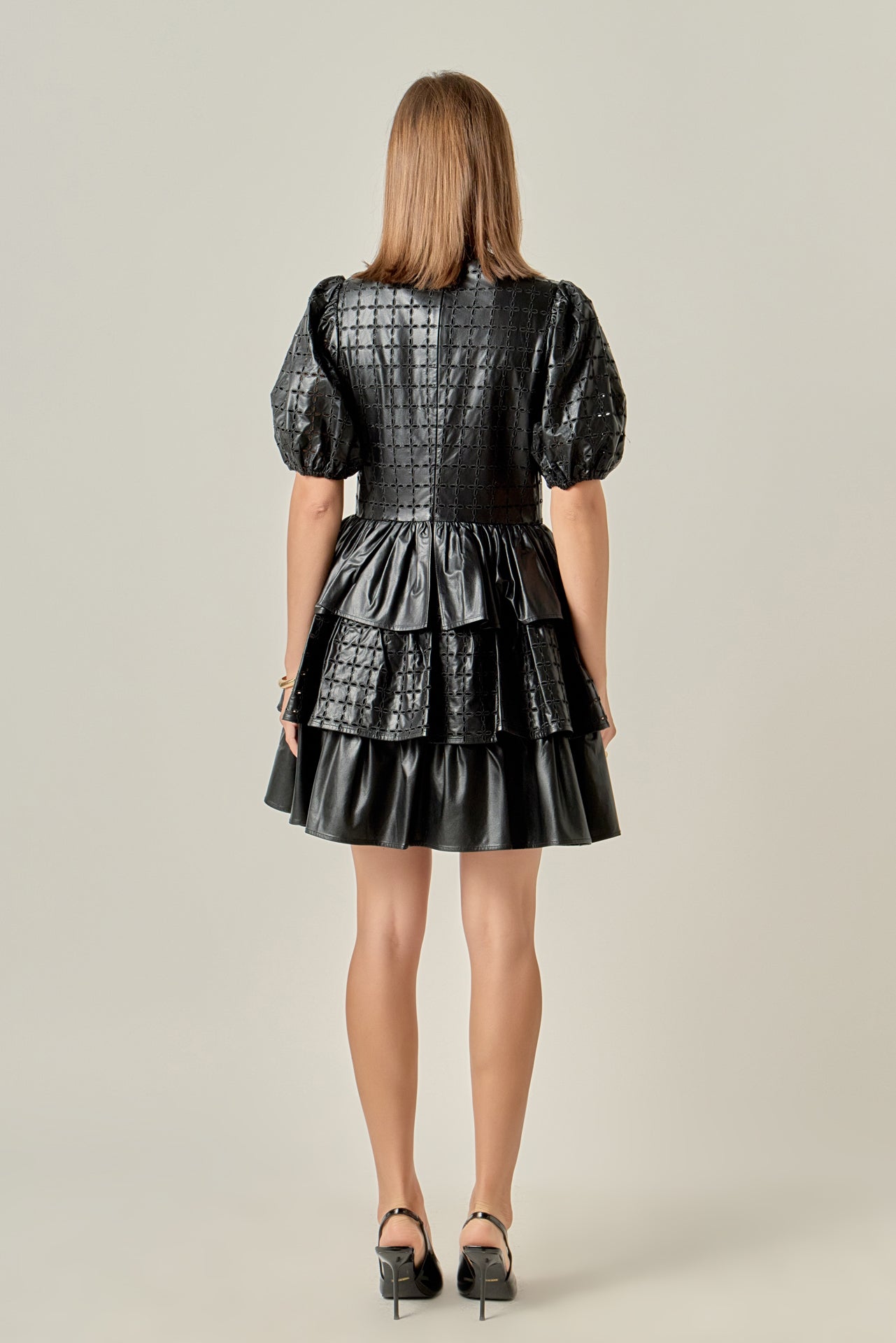 ENGLISH FACTORY - Faux Leather Embroidered Mini Dress - DRESSES available at Objectrare