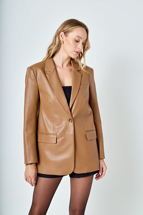 ENDLESS ROSE - Faux Leather Blazer - BLAZERS available at Objectrare
