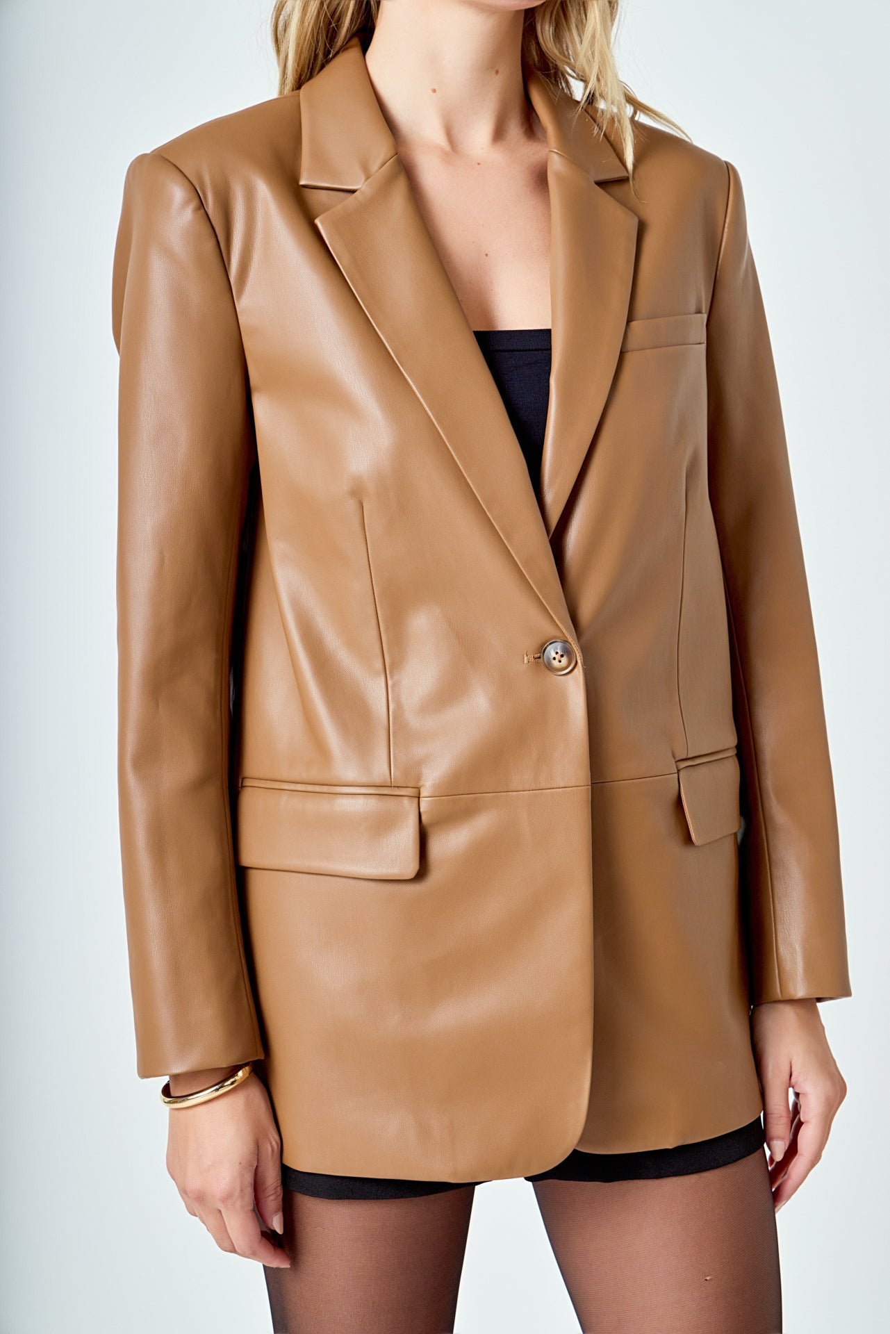 ENDLESS ROSE - Faux Leather Blazer - BLAZERS available at Objectrare
