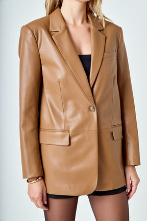 ENDLESS ROSE - Faux Leather Blazer - BLAZERS available at Objectrare