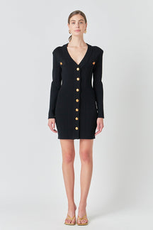 ENDLESS ROSE - Shank Button V-Neckline Knit Mini Dress - DRESSES available at Objectrare