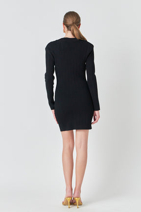 ENDLESS ROSE - Shank Button V-Neckline Knit Mini Dress - DRESSES available at Objectrare