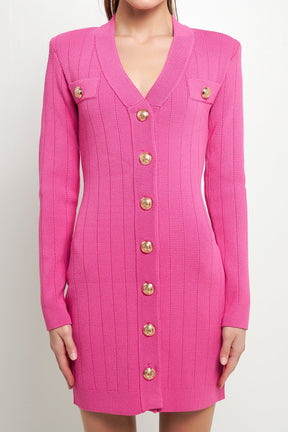 ENDLESS ROSE - Shank Button V-Neckline Knit Mini Dress - DRESSES available at Objectrare