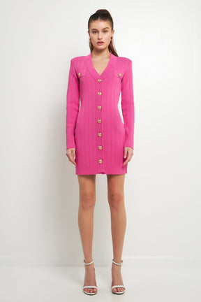 ENDLESS ROSE - Shank Button V-Neckline Knit Mini Dress - DRESSES available at Objectrare