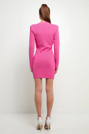 ENDLESS ROSE - Shank Button V-Neckline Knit Mini Dress - DRESSES available at Objectrare