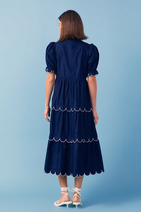 ENGLISH FACTORY - Navy Scalloped Edge Midi Dress - DRESSES available at Objectrare