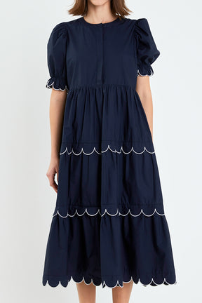 ENGLISH FACTORY - Scalloped Edge Midi Dress - DRESSES available at Objectrare