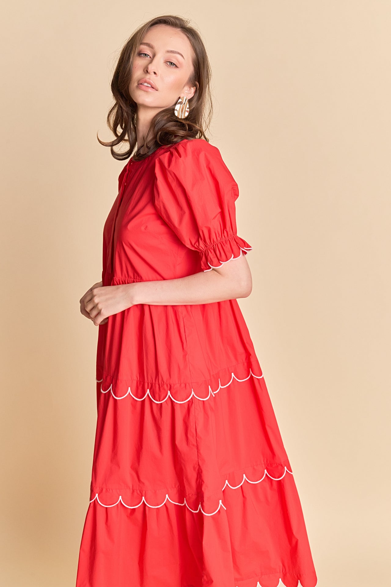 English Factory - Scalloped Edge Midi Dress NAVY/WHITE / XS English Factory - Scalloped Edge Midi Dress NAVY/WHITE / XS