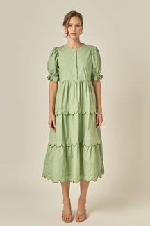 Scalloped Edge Midi Dress