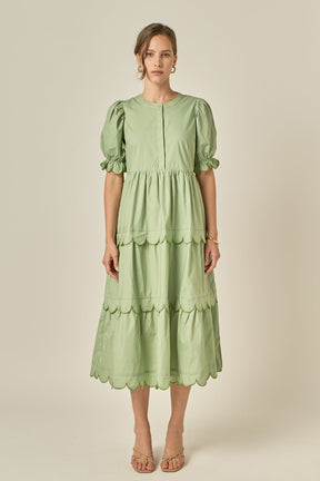 Scalloped Edge Midi Dress